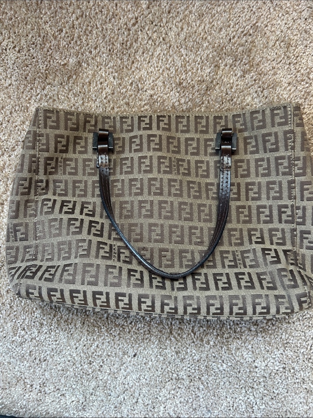 Fendi Beige and Brown FF Logo Canvas Tote with Dark Brown Straps - Picture 2 of 7